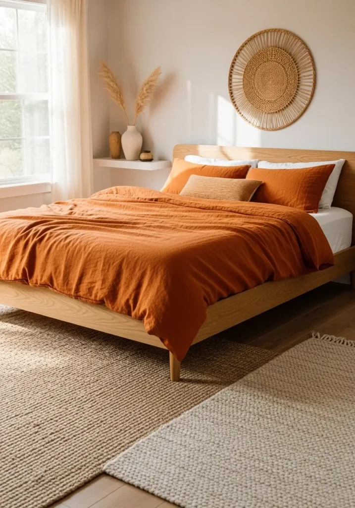 Burnt Orange and Light Oak Warmth
