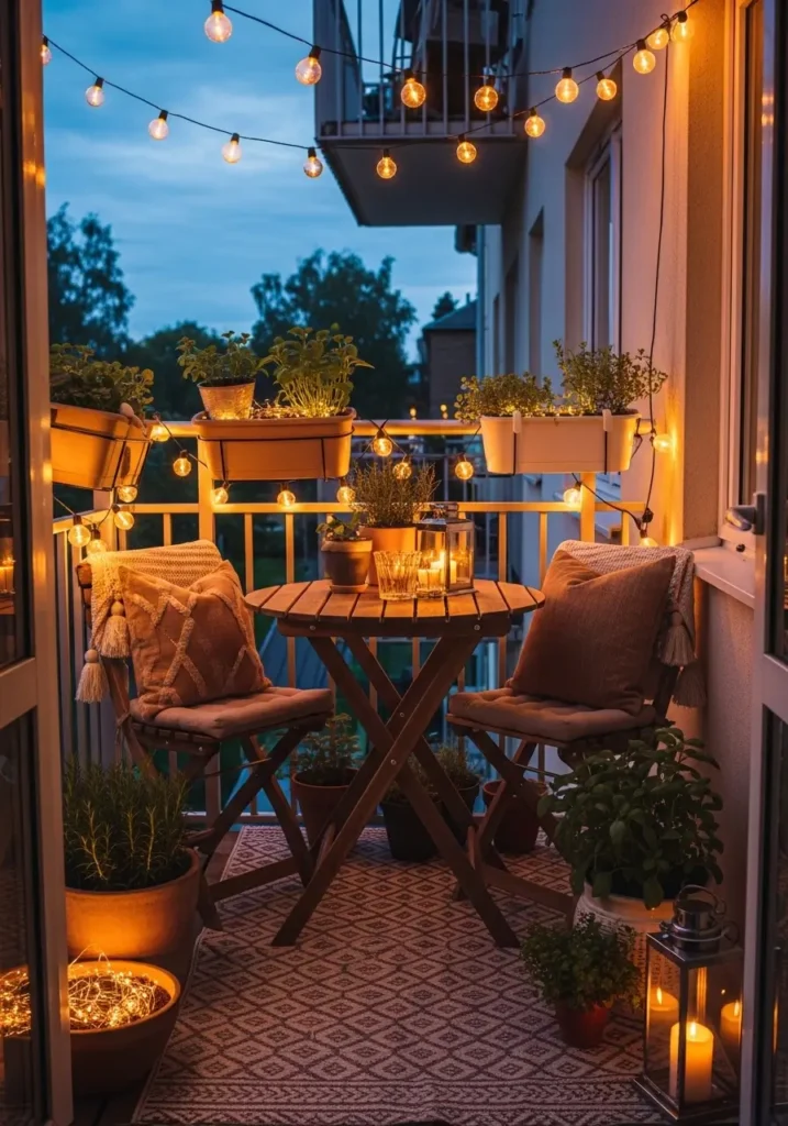 Cozy Balcony With String Lights
