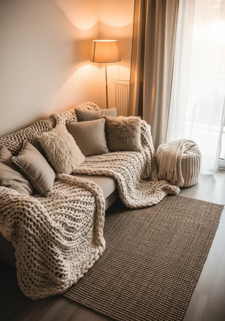 Cozy Sofa With Chunky Knit Throws