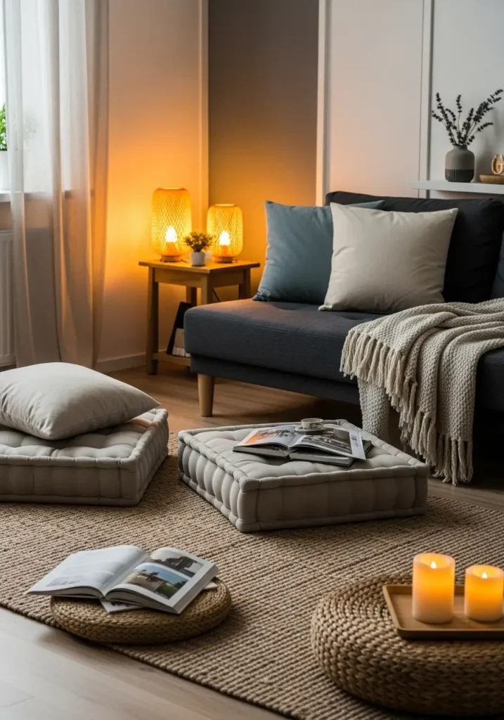 Cozy Sofa and Floor Cushion Lounge