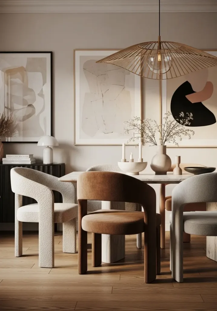 Curved Dining Chairs with Soft Mixed Fabrics
