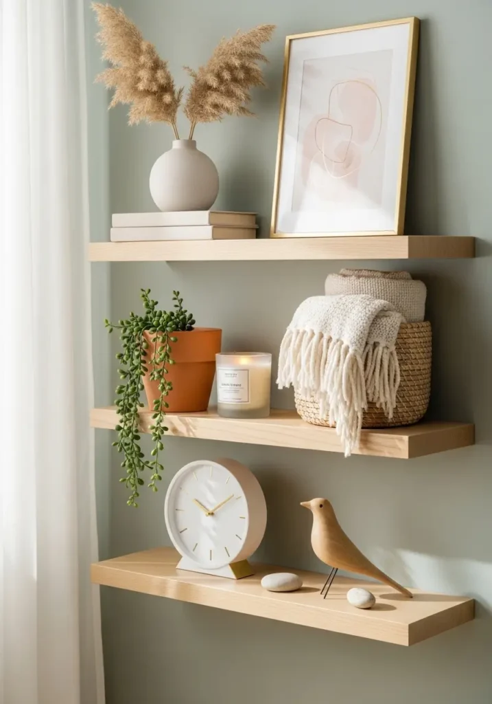 Floating Shelves With Soft Decor