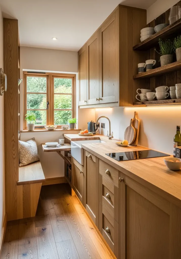 Tiny Kitchen With Warm Wood Details