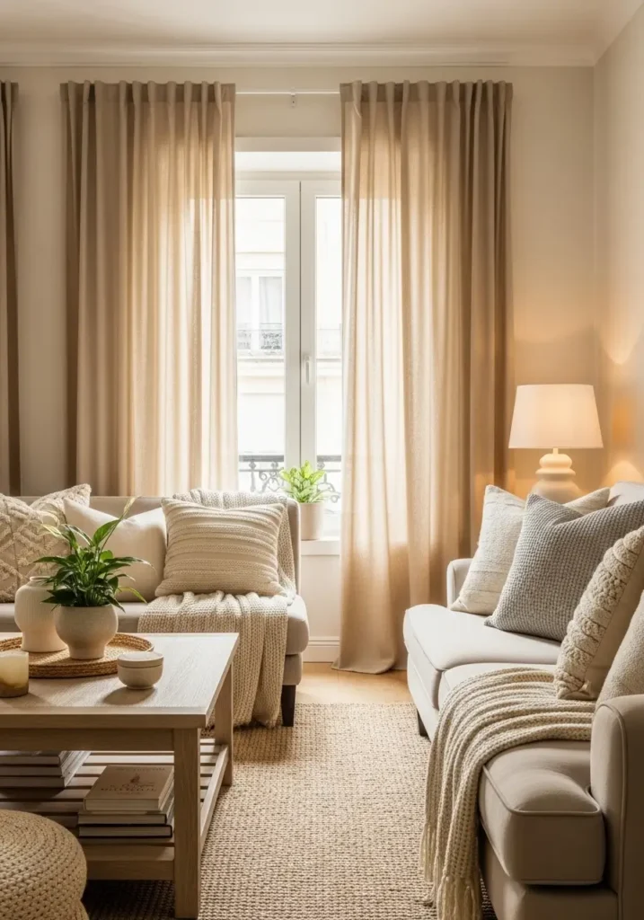 Warm Beige Curtains With Gentle Light