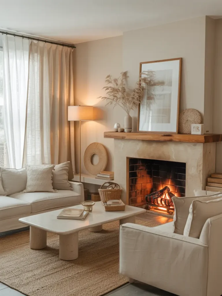 Creamy Stone Fireplace