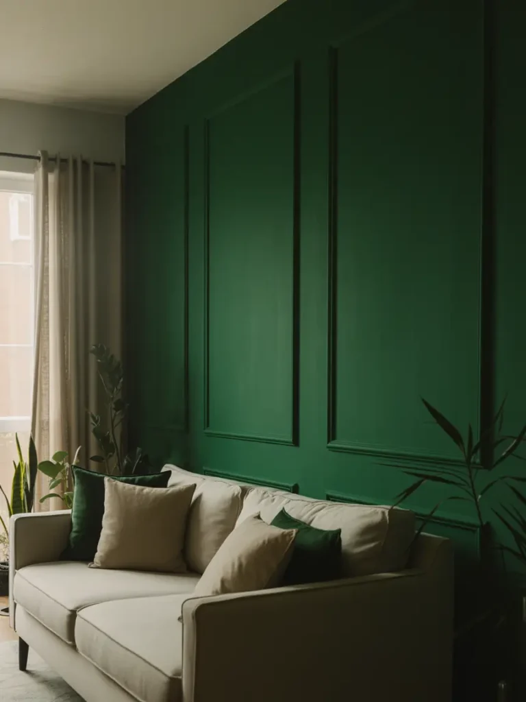 Deep Emerald Green Living Room Wall