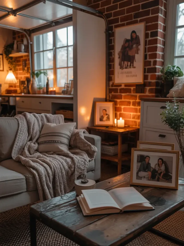 A collection of personal items like family photos in simple frames, cozy blankets, and a favorite piece of art that speaks to the individual’s personality.