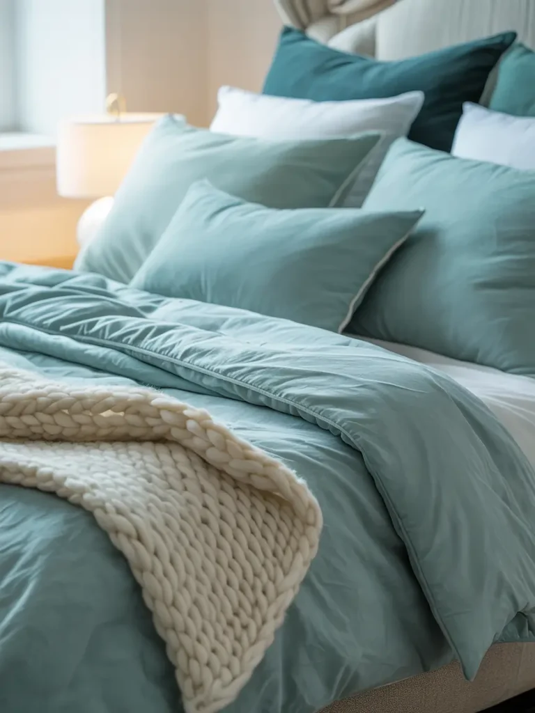 Soft Teal Bedding Layers