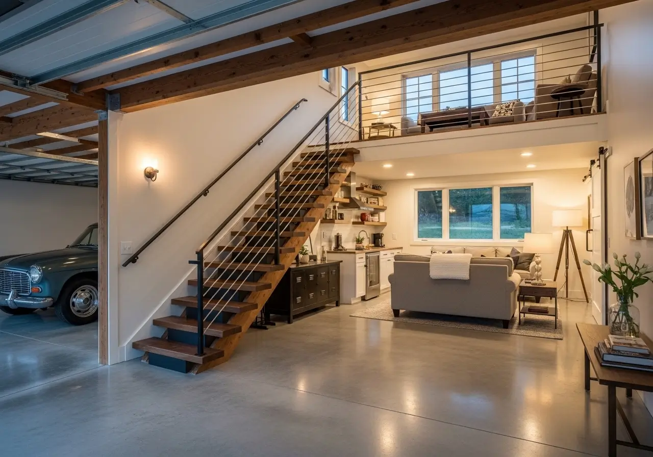 Stylish Garage with Living Quarters Upstairs Design Ideas