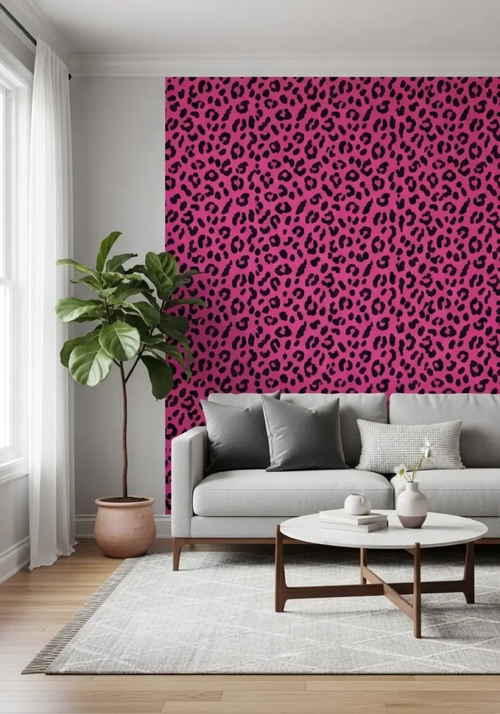 Accent Wall with Pink Cheetah Wallpaper
