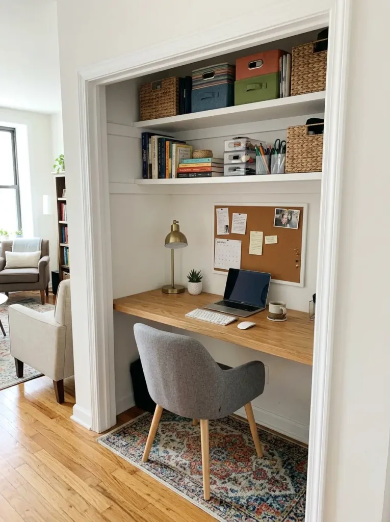 Add a Desk Inside a Closet Nook