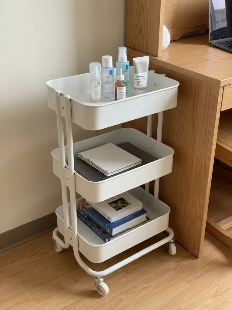Add a Slim Rolling Cart Beside the Desk