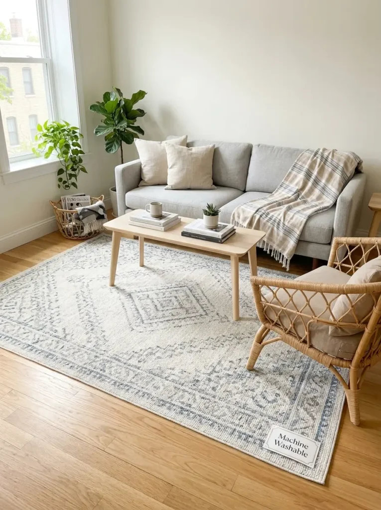 Add a pale washable rug