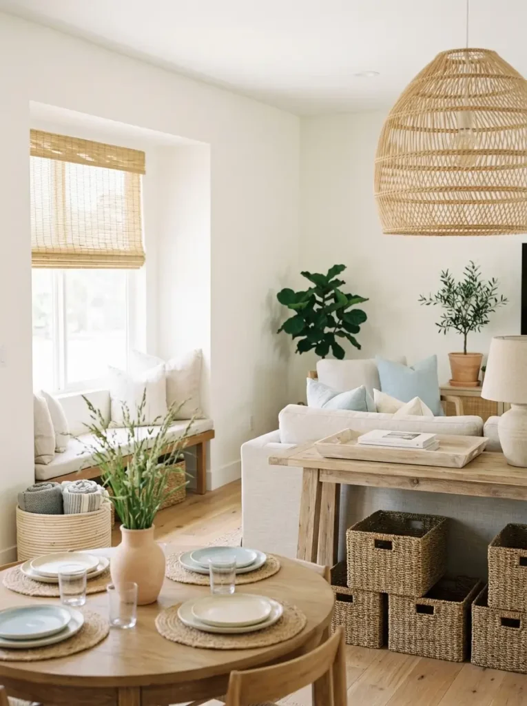 Add light wood and woven textures