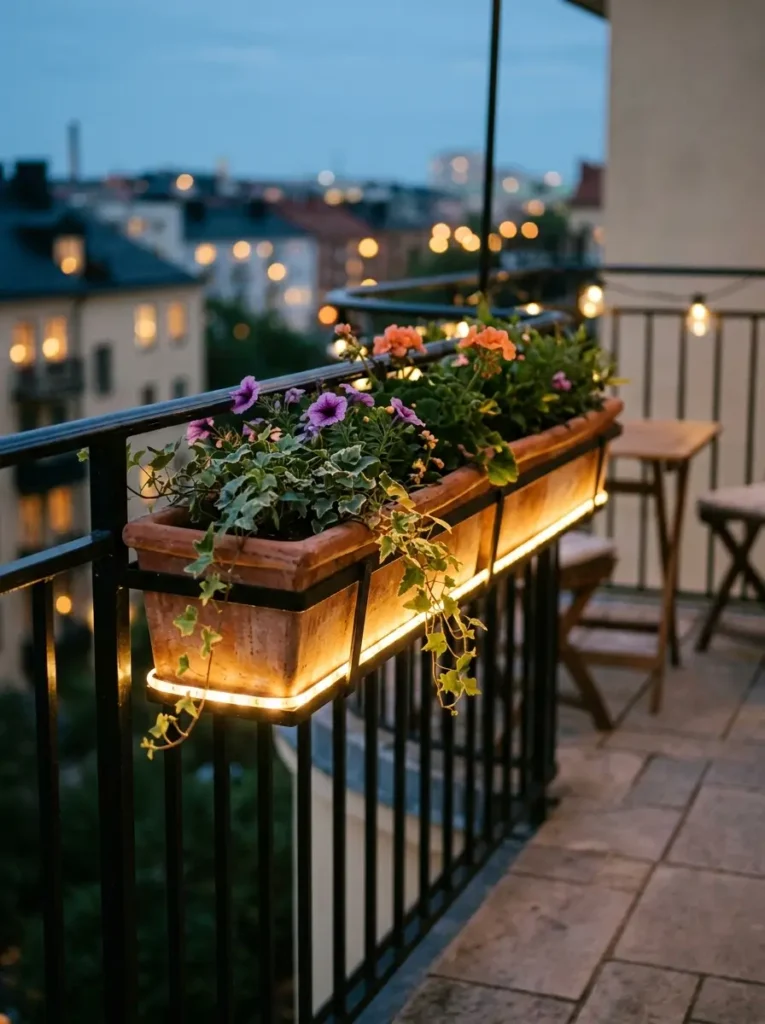Add lights under a railing planter