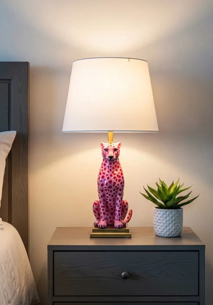 Bedside Lamp with Pink Cheetah Base