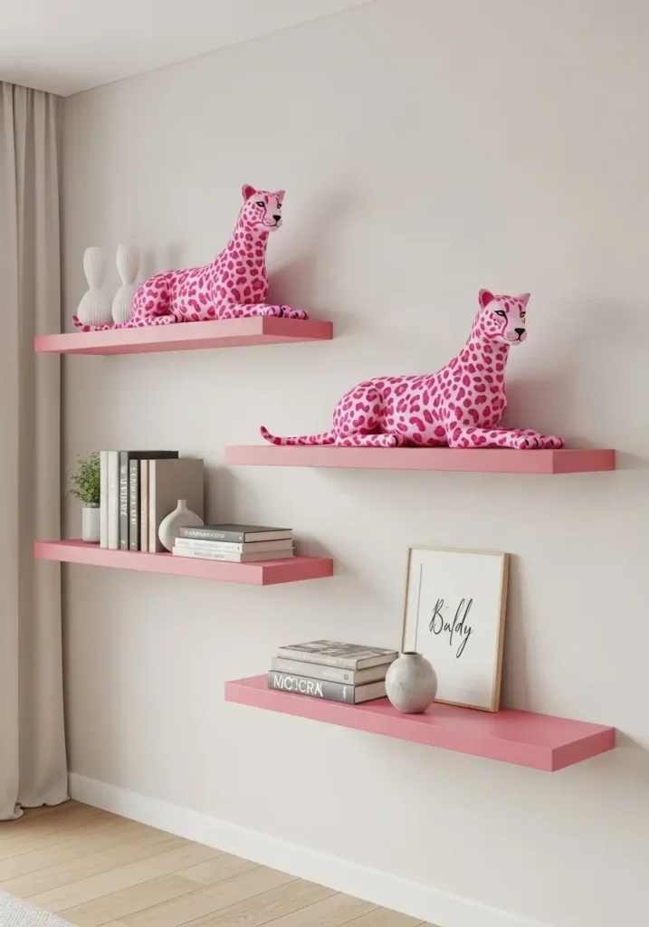 Floating Shelves with Pink Cheetah Accents