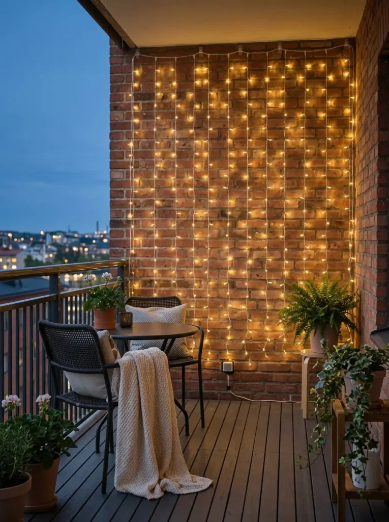 Hang Curtain Lights on One Balcony Wall
