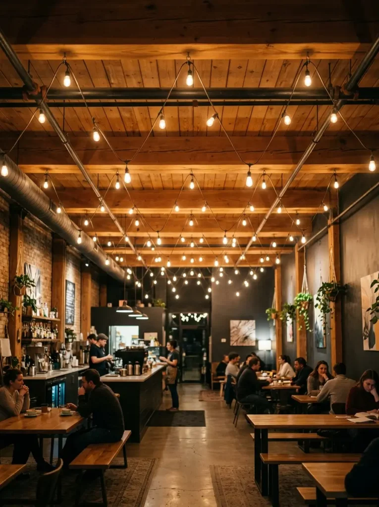 Hang lights in a zigzag ceiling pattern