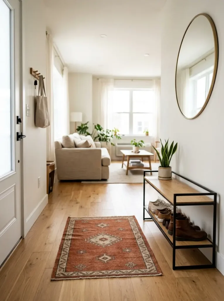 Keep a small rug in front of the shoe area