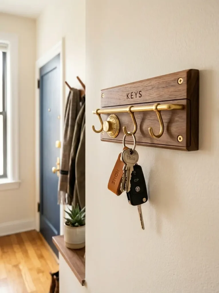 Keep one practical storage item near the door