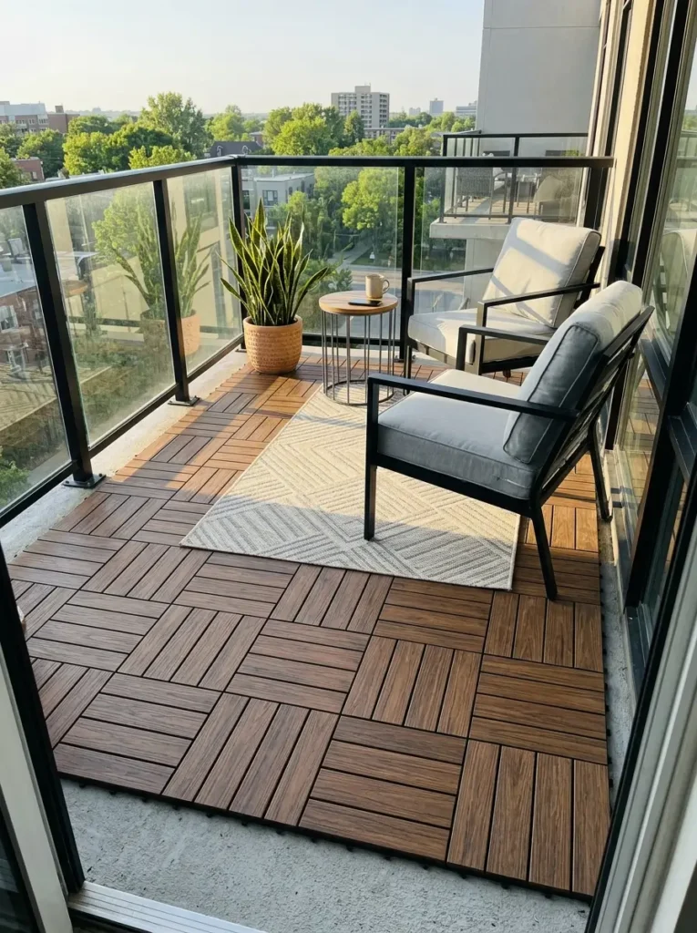 Layer a Small Rug Over Outdoor Deck Tiles
