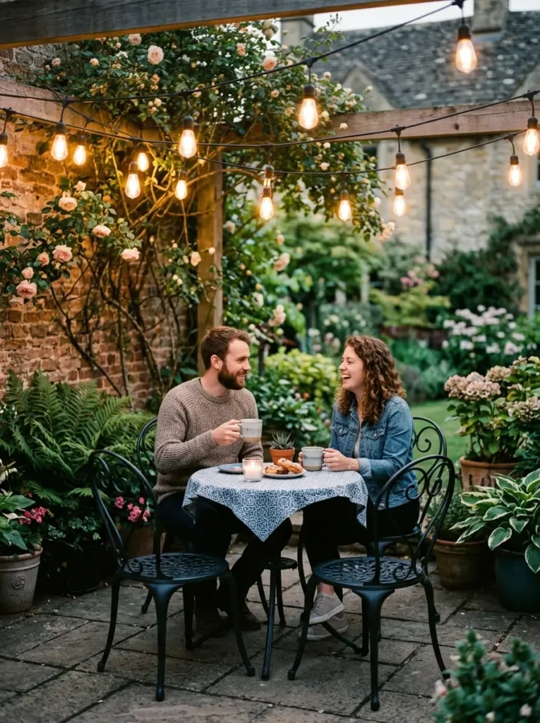 Pair string lights with a small bistro set