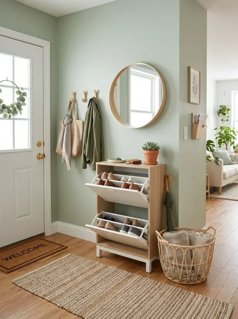 Refresh the entryway with soft storage