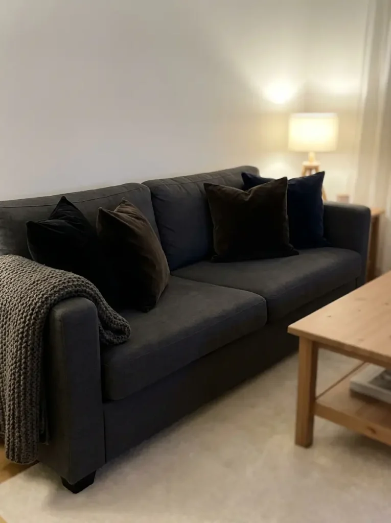 Replace dark cushion covers with lighter fabrics