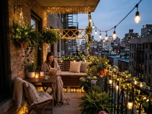 Small Balcony String Light Ideas for Cozy Apartment Life