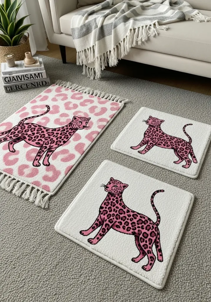 Small Rugs with Pink Cheetah Accents