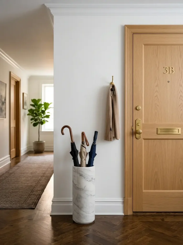Try a slim umbrella stand if space allows