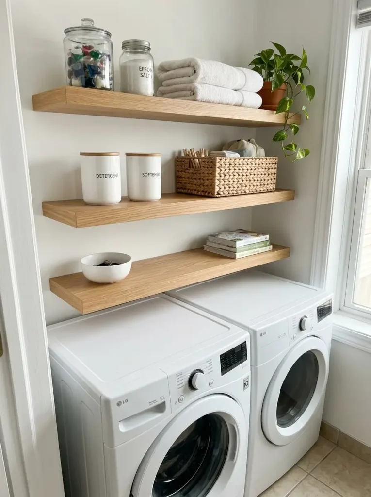 Use Wall Shelves Above the Washer