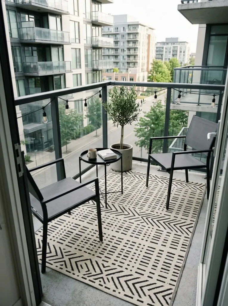 Use a Geometric Rug for a Modern Balcony