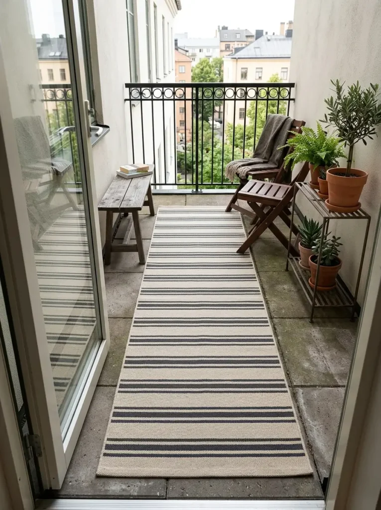 Use a Runner Rug for a Long, Narrow Balcony