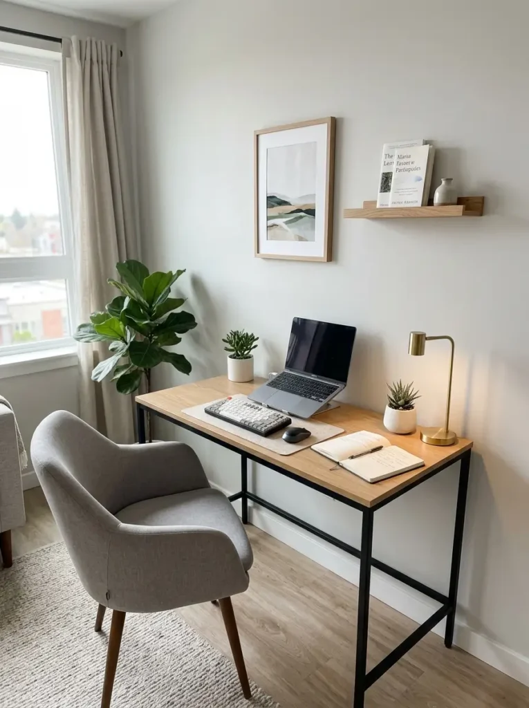Use a Slim Writing Desk Against a Clear Wall