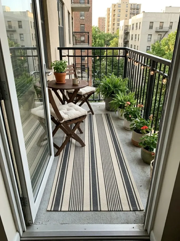 Use a Striped Outdoor Rug to Stretch the Space