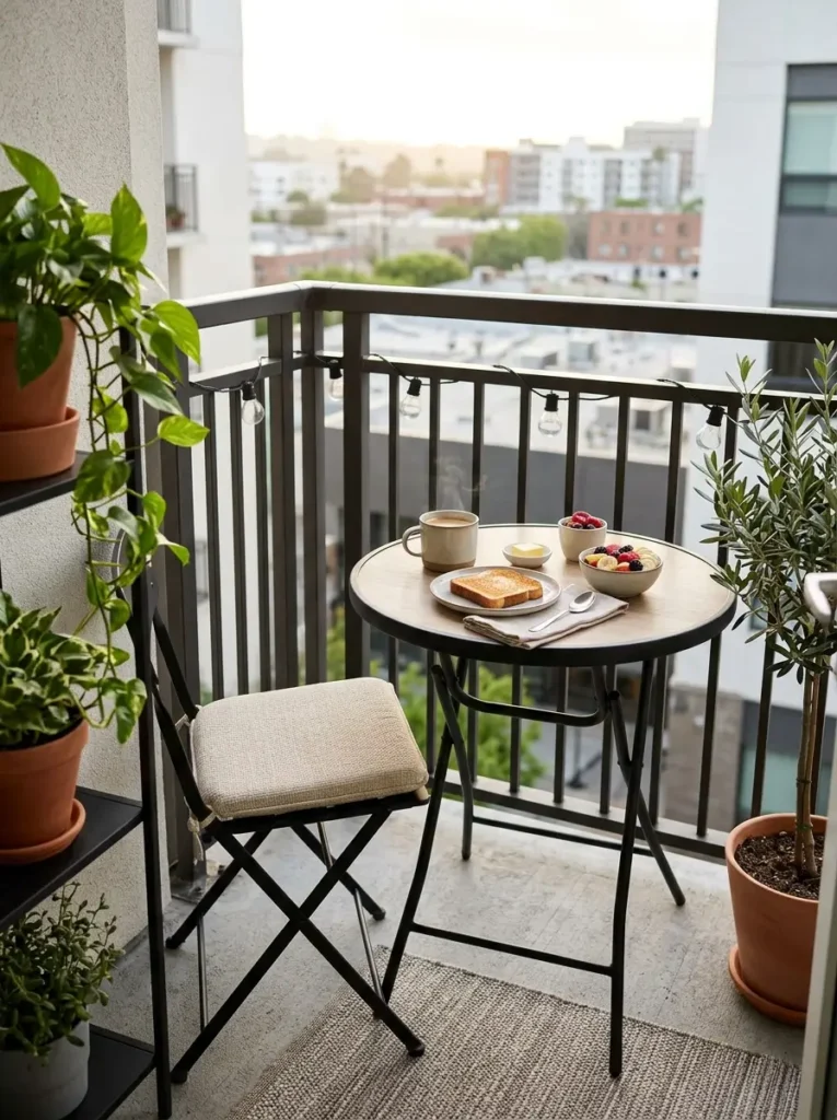 Use a slim bistro table for easy breakfasts