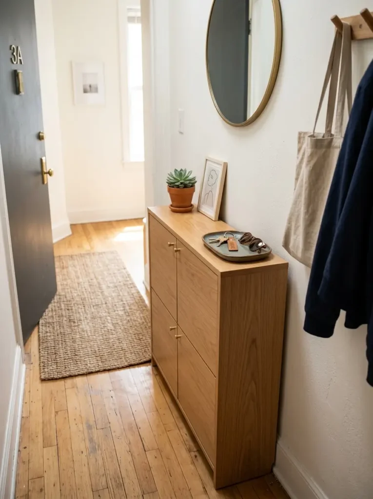 Use a slim shoe cabinet