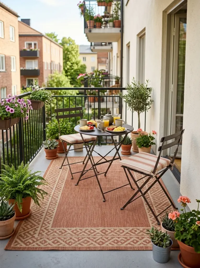 Use an outdoor rug to define the breakfast area