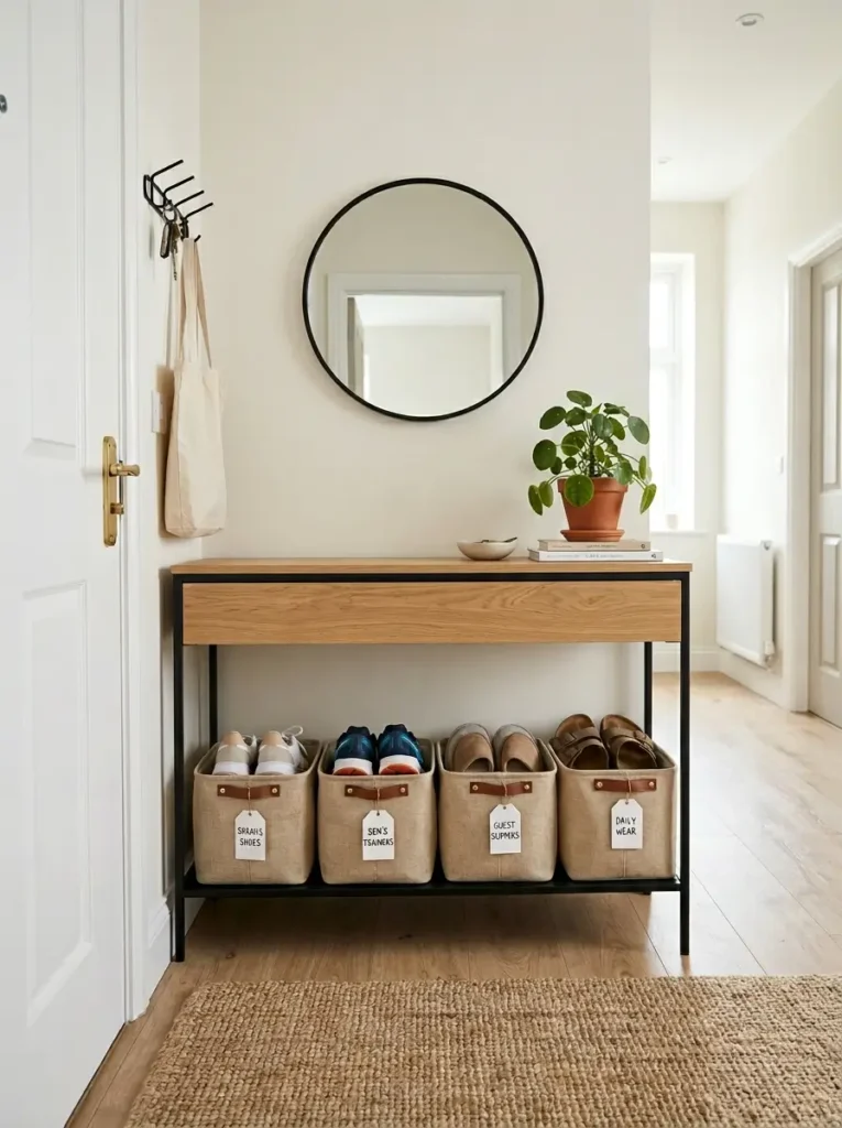 Use baskets for casual shoe storage