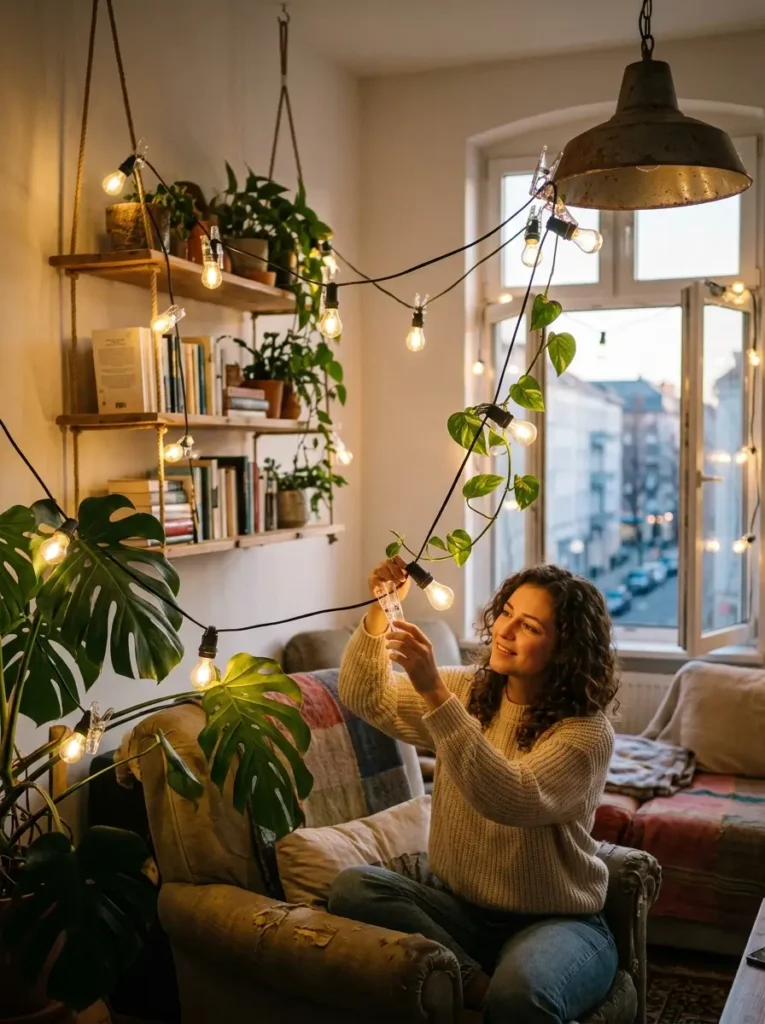 Use clip-on string lights for a flexible setup