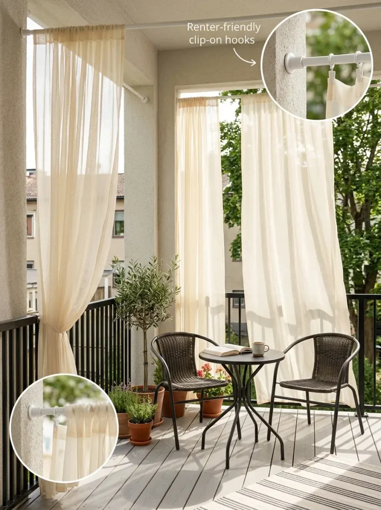 Use sheer curtains only if your balcony allows them