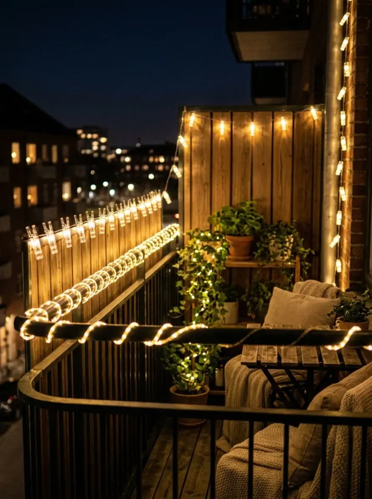 Wrap Warm String Lights Around the Railing
