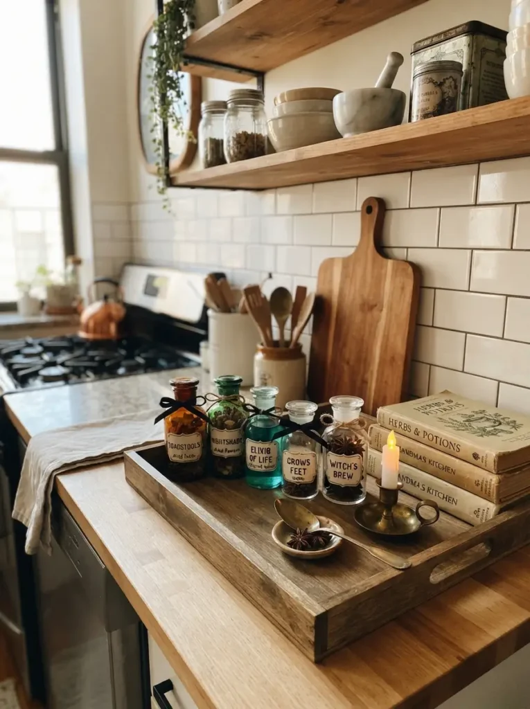 Add Apothecary Bottles to Kitchen Shelves
