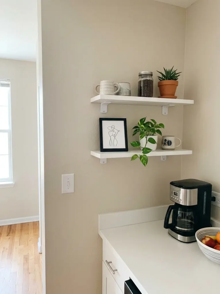 Add Floating Shelves Above the Coffee Area