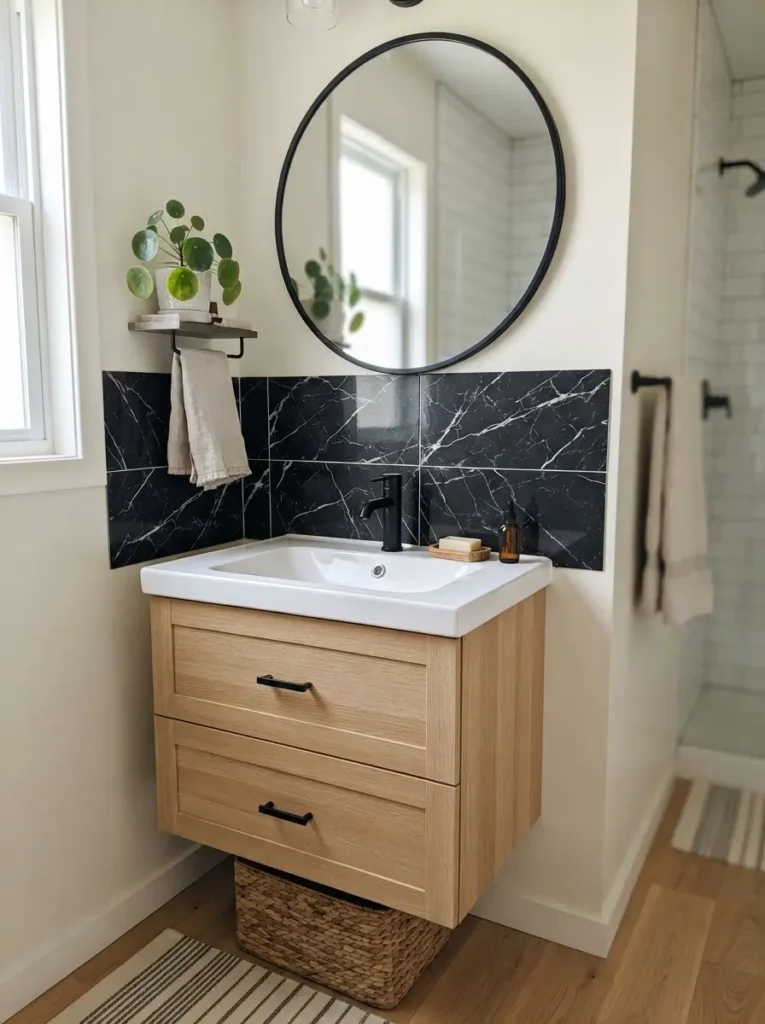 Add Peel-and-Stick Tile Behind the Vanity
