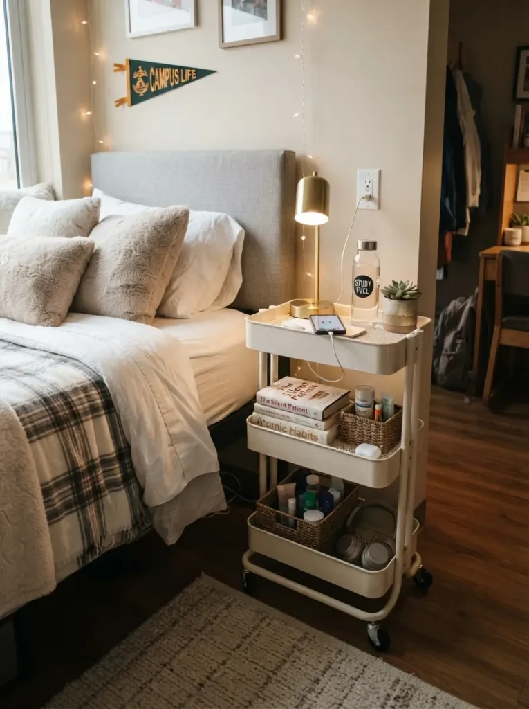 Add a Bedside Cart Instead of a Bulky Nightstand