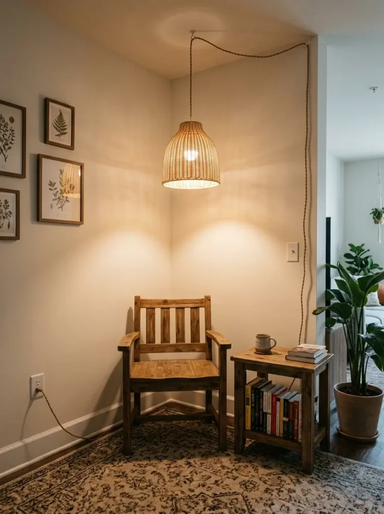 Add a Pendant-Style Plug-In Light Over a Corner Table