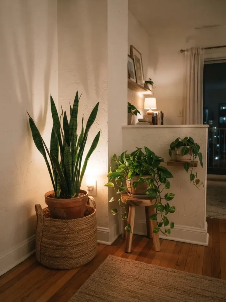 Add a Plant Corner with Warm Uplighting